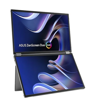 ASUS ZenScreen Duo OLED 360° Foldable Portable Monitor (MQ149CD) - Dual 14-inch, 16:10, 1920x1200, DisplayHDR400 True Black, 100% DCI-P3, Delta<2, Dual USB-C, Mini-HDMI, Kickstand, 3 yr Warranty - style: 14" Duo OLED Fodable USB-C