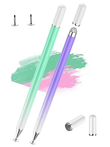 Stylus Pens for Touch Screens, 2 Pcs 2-in-1 Lightweight Magnetic iPad Pen | Alloy Body,Disc&Fiber Tip,High Sensitivity Capacitive Stylus Pen for Nintendo Switch/iPhone/iPad/Android Tablet(Green/Purple) - color: Green+Purple