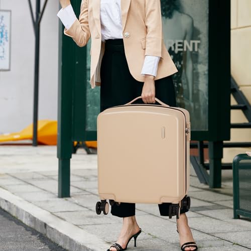 Hanke 16 Inch Underseat Small Carry On Luggage, Hard Shell with TSA Lock | PC Hard Shell, 14" Padded Laptop Pocket, Multi-Compartment, 8 Spinner Wheels, Lightweight, Short Trip - color: Cuba Sand, size: 16 Inch