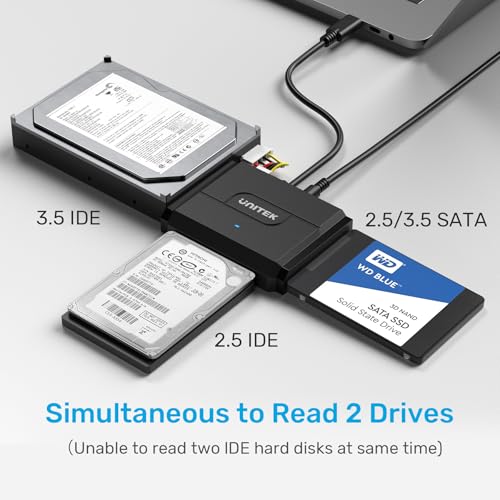 Unitek IDE/SATA USB-C 3.0 Adapter, Little Triangle, 10TB, 6Gbps, Tool-Free | Simultaneous 1 SATA + 1 IDE Access; For 2.5/3.5" IDE/SATA, Optical; Plug & Play, Hot-Swap, Auto Sleep; 12V Adapter Included - color: USB C