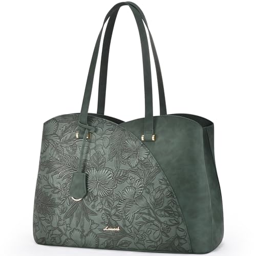 LOVEVOOK 17 Inch Laptop Bag for Women, Teacher Work Tote Bags Laptop Bag, Leather Computer Bag Large Purses Handbag Professional Briefcase, Teal - color: Teal-embossed, size: 17.3 Inch