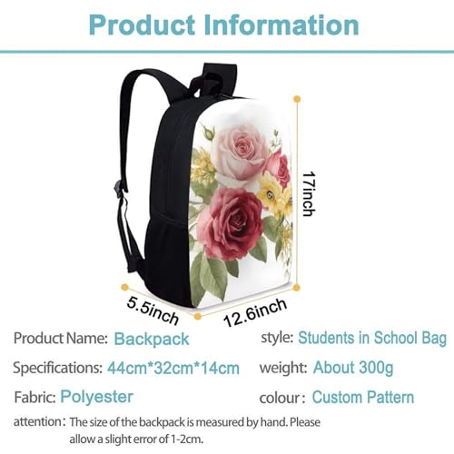 Fashion Computer Bag, Durable Travel Laptop Backpack, Water Resistant College Bag For Women Men Flower Shabby Chic Roses Buds Leaves Tulips Floral Butterfly - color: Color568