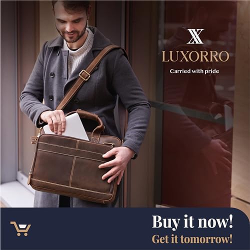 Full-Grain Leather Briefcase for Men - Laptop Bag with Leather Computer Compartment - color: Dark Brown, size: 15.6-inch