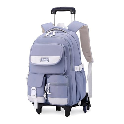 MITOWERMI Rolling Backpack for Girls, Backpack with Wheels for Boys, Kids Roller Trolley Bags Wheeled School Bookbag Blue-6 wheels