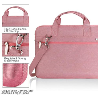 Voova Laptop Bag 13-14 Inch, 360° Protective Laptop Case Sleeve with Shoulder Strap Compatible with Macbook Air 13, MacBook Pro 13/14, Waterproof Computer Bag Slim Briefcase for Men Women, Pink - color: Pink, size: 13-13.5 inch