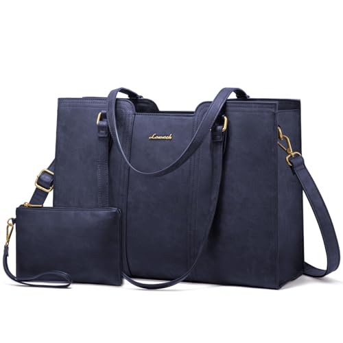 LOVEVOOK Laptop Bag for Women - Waterproof Work Bag for Women & Vintage Laptop Tote Purse with Wristlet - color: Navy Blue, size: 15.6 inch