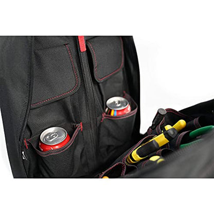 MELOTOUGH Wheeled Rolling Tool Backpack Heavy Duty Red | Heavy-Duty 600D, Red Polyester, Padded Laptop Sleeve, 37 Pockets for Tools, Smooth Rolling Wheels, Telescoping Handle - color: Red