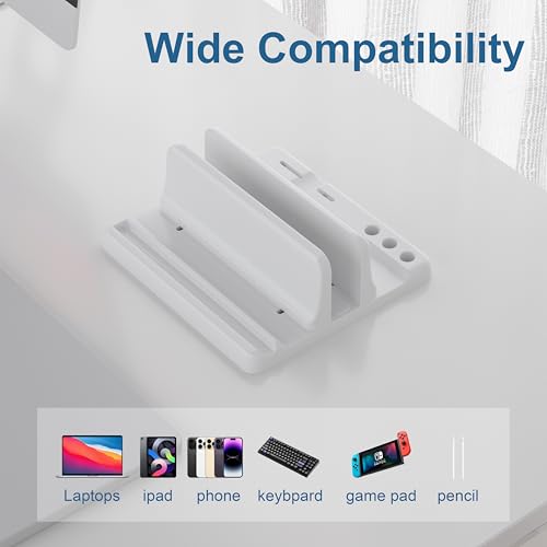 Vertical Laptop Stand, Adjustable 3 in 1 ABS | Space-Saving Desktop Dock, Compatible with MacBook, HP, Dell, Microsoft Surface, Fits Most Laptops (White, 1 Slot) - color: White-1 Slot Version