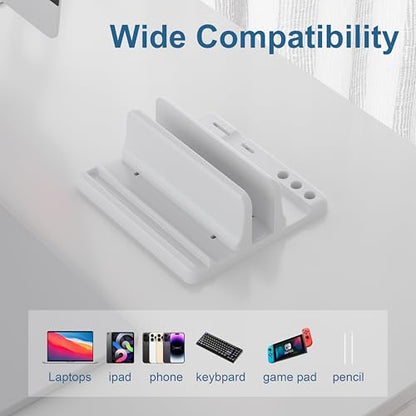 Vertical Laptop Stand, Adjustable 3 in 1 ABS | Space-Saving Desktop Dock, Compatible with MacBook, HP, Dell, Microsoft Surface, Fits Most Laptops (White, 1 Slot) - color: White-1 Slot Version