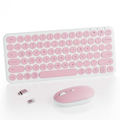 Wireless Keyboard Mouse Combo, mini Quiet Keyboard (Pink White) | 78 Keys Portable Ultra-Thin Keyboard for Laptop, Computer, PC, Notebook, Tablet, Windows, Mac OS - color: PINK WHITE