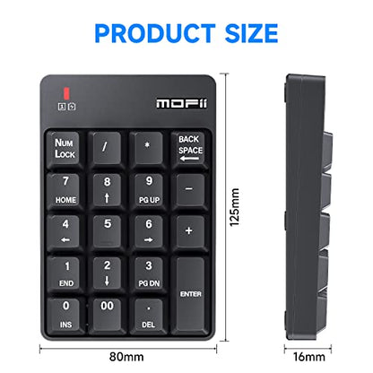 MOFII Number Pad - Black Wireless Bluetooth 5.1 Numeric Keypad Silent 19 Keys USB Keypads, Portable Financial Accounting Numpad 10 Key for Laptop/Notebook/Surface Pro/PC - color: Black-C