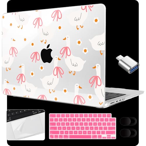 MEEgoodo Compatible with MacBook Pro 14 inch Case (M5/M4/M3/M2/M1) Pro/Max 2026 2025 2024 2023 2021, Case Fit Model A3427/A3426/A3434/A3112/A3401/A3185/A2918/A2992/A2779/A2442, Goose Farm & Bows - color: Goose Farm & Bows