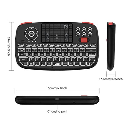 (Upgrade) Rii i4 Mini Bluetooth Keyboard with Touchpad, Blacklit Portable Wireless Keyboard with 2.4G USB Dongle for Smartphones, PC, Tablet, Laptop TV Box iOS Android Windows Mac.Black