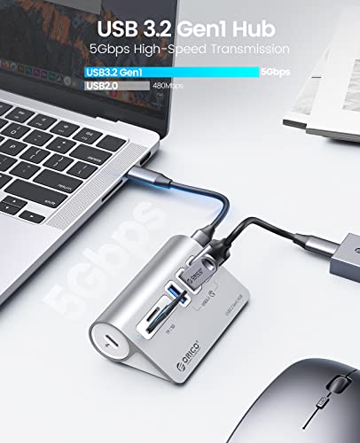 ORICO 5-Port USB 3.2 Gen1 Hub, Desktop USB 3.0Hub with 3 USB-A, SD/TF Card Reader, 5V 2A Power Supply Port, 5Gbps Aluminium USB-Splitter with 1.64Ft USB-C to USB-A/C Cable for iMac, MacBooks, Mac mini - size: 50cm, style: M3UT3