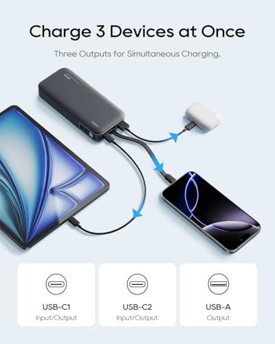 CUKTECH 20,000mAh Power Bank with Built-in USB-C Cable, 40W PD Fast Charging Portable Charger, 3-Port Battery Pack for iPhone 17/16, Samsung S26/S25, iPad Pro, MacBook Air, Travel Essentials - color: Grey