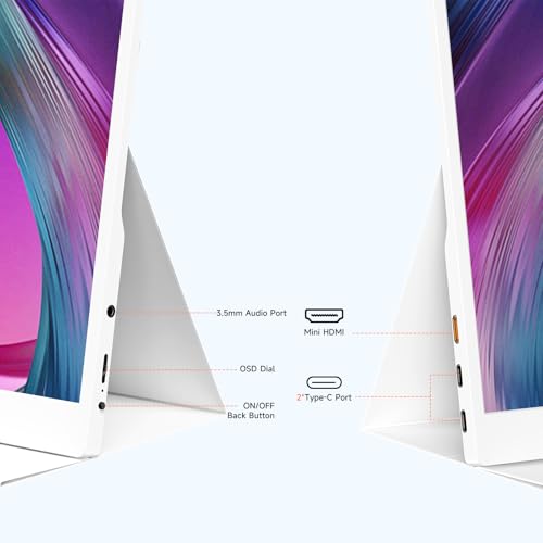 AYY Portable Monitor 15.6inch 1080P FHD - USB-C/HDMI Computer Display, HDR IPS Gaming Monitor Compatible with Laptop PC MAC Phone PS4 Xbox Switch, w/Smart Cover, Dual Speakers - White - size: 15.6 inch, style: 60Hz/IPS/100%srgb