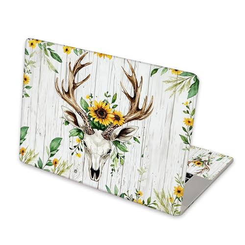 Universal Laptop Skin Sticker for 12/13/14/15.6 Inch Laptops, Reusable Vinyl Laptop Decal Cover, Waterproof Scratch Resistant Notebook Skin with 2 Wrist Pads,Sunflowers Deer - color: Sunflowers Deer