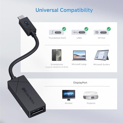 Cable Matters [Designed for Microsoft Surface] USB C to DP 1.4 Adapter | 4K@240Hz / 8K@60Hz HDR, DisplayPort 1.4, Compatible with Surface Pro/Laptop/Book with USB-C or Thunderbolt 4