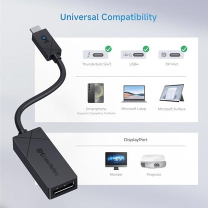 Cable Matters [Designed for Microsoft Surface] USB C to DP 1.4 Adapter | 4K@240Hz / 8K@60Hz HDR, DisplayPort 1.4, Compatible with Surface Pro/Laptop/Book with USB-C or Thunderbolt 4