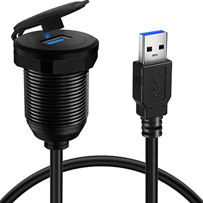 Alloy Single Port USB 3.0 Dashboard Port Car Mount Flush Cable, Male to Female Waterproof Extension Cable for Car Truck Boat Motorcycle with LED Indicator - 3ft - style: Single Port 3ft