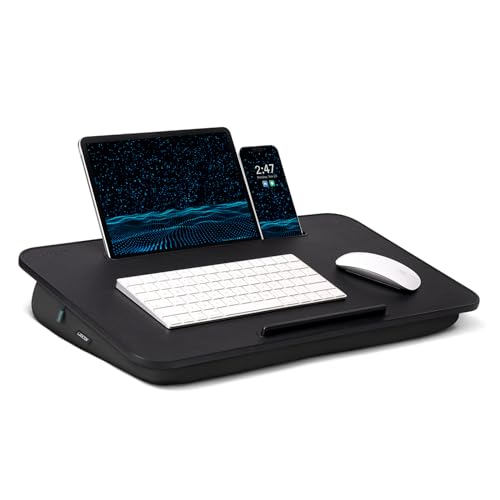Lap Desk – L.DOCTOR Cushioned Lap Desks, Portable Laptop Desk for Bed, Couch & Floor, Washable Cushion, Built-in Phone & Tablet Slot, Fits 17.3" Laptop – Working, Writing, Gaming – Large, Black - color: Black
