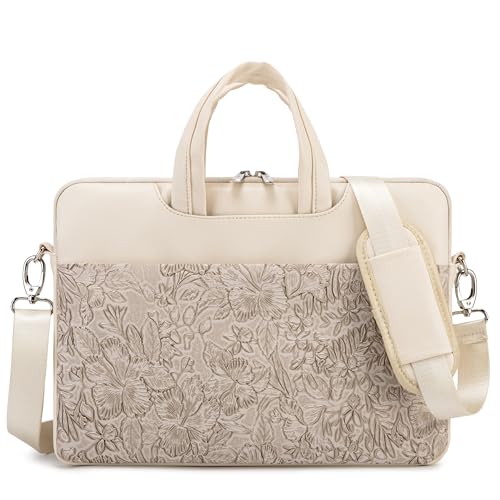 Kinmac Embossed PU Leather 360° Heavy Duty Protective Laptop Sleeve (Apricot Flower, 13 inch-14 inch) - color: Apricot Flower, size: 13 inch-14 inch
