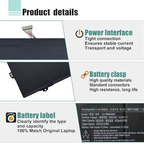 AA-PBMN4MR Laptop Battery Replacement for Samsung Galaxy Book Pro 360 13 13" NP930XDB-KD1US NP930XDB-KF3US NP935XDB Book2 NP930XED-KA1US NP930QED-KA2US Book3 14 14" NP940XFG-KC2US - size: 11.02*3.70*0.31inch AA-PBMN4MR