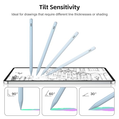 Stylus Pen for iPad 2026-2018 with 13mins Fast Charge,Tilt Sensitivity Palm Rejection Pencil for 11th (A16)/10/9/8/7/6 Gen, iPad Pro 11"/12.9"/M4/M5, iPad Air 3/4/5/M2/M3/M4 - color: blue