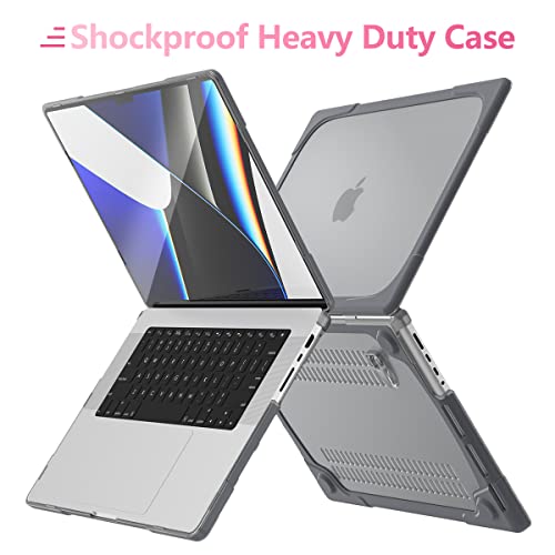 Batianda Heavy Duty Case for MacBook Pro 14 inch 2026-2021, Grey | Fits M5/M4/M3/M2/M1 Pro Max Chip, Ergonomic Foldable Stand Holds 22 lbs, Shockproof Bumper, Matte Translucent Hard Shell - color: Gray
