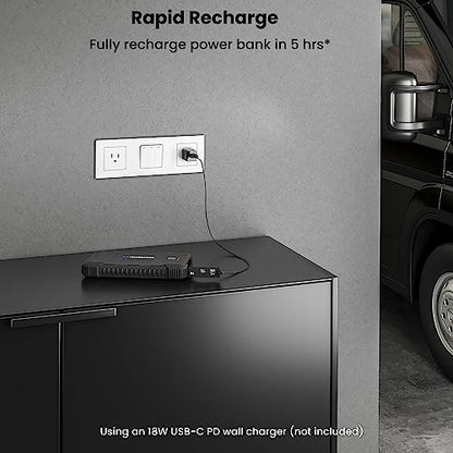 Rugged & Waterproof 20000mah 18W USB-C PD Power Bank. Extreme Tactical Portable Charger Heavy Duty, Camping, Outdoor with Flashlight. Compatible with iPhone, Samsung, iPad, Android, Galaxy