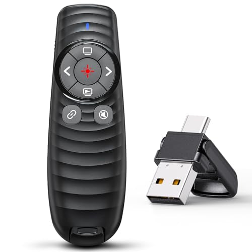 Presentation Clicker Wireless Presenter Remote Clicker for 2-in-1 USB Type C Powerpoint Clicker with Clicker, RF 2.4GHz USB C Presentation Remote PPT Slide Advancer for Mac/Google Slide/Keynote - style: USB C+USB A
