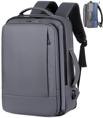 17/15.6" Business laptop backpack, PU Travel backpack,carry on backpack, Expandable laptop backpack Women Men,college backpack (01#Standard, Grey) - color: 01#grey, style: 01#standard