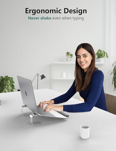 JCZT Aluminum Laptop Stand, Notebook Stand with Wrist Rest, Ergonomic Detachable Laptop Mount, Computer Stand Compatible with 10-17'' All Laptops Such as MacBook Air Pro/HP/Dell/Lenovo, Silver - color: Silver