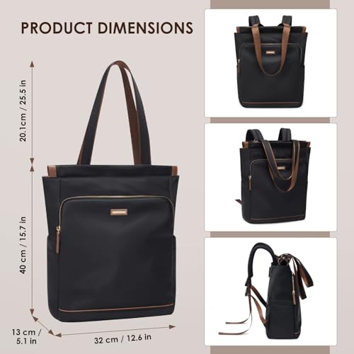 GOLF SUPAGS Convertible Laptop Backpack for Women Casual Daypack Notebook Tote Bag for Work College Travel Leisure (Black) - color: Black
