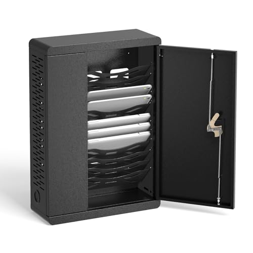 POCHAR 12 Devices Wall Mount Locking Charging Cabinet | for iPads Up to 11-inch Screen, iPad Charging Station for Classroom Office Hospital, Locking Security Cabinet Charges - color: Black, size: 12 Units-Assembly Required