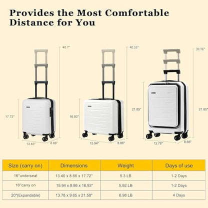 CENSIEN 16 Inch Underseat Carry On Luggage Airline Approved, Expandable Lightweight ABS+PC Hard Shell Suitcases with 360° Spinner Wheels, TSA Lock, YKK Zipper, for Business Weekender (White, 1 PC) - color: White, size: Underseat - 16 Inch - EXT