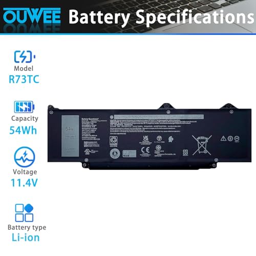 R73TC DR02P Laptop Battery Compatible with Dell Precision 3480 3580 Latitude 3340 3440 3540 5340 5540 5440 Series 2X1V9 GTG7N GRWKG KDM9P 54Wh 4623mAh 11.4V - size: 10.35*3.13*0.24 inch R73TC