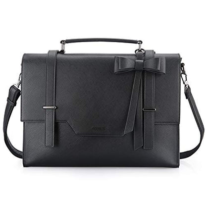 ECOSUSI Laptop Messenger Bag Women Briefcase 15.6 inch Laptop Satchel Handbags - color: Black