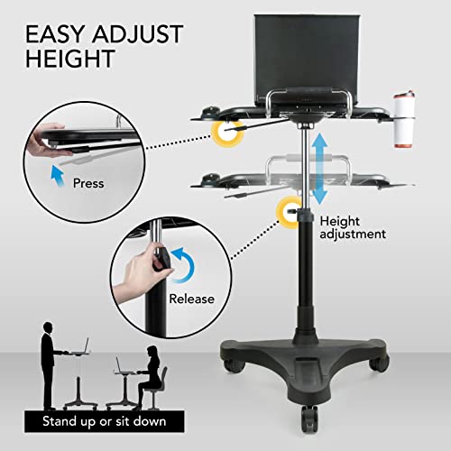 EHO Mobile Laptop Desk Cart with Wheels, Height Adjustable Standing Desk with Pneumatic Lift, Rolling Workstation with Mouse Tray and Cup Holder, Portable Table for Home Office or Classroom - style: Standard Desk