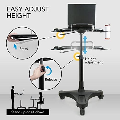 EHO Mobile Laptop Desk Cart with Wheels, Height Adjustable Standing Desk with Pneumatic Lift, Rolling Workstation with Mouse Tray and Cup Holder, Portable Table for Home Office or Classroom - style: Standard Desk