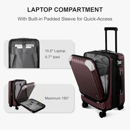 LEVEL8 Grace Carry On Luggage Airline Approved, 20 Inch Expandable Hardside Carry On Suitcase With Wheels, Abs+Pc Small Luggage with Tsa Lock, Red, 20-Inch - color: Red, size: 20 Inch + 4PC