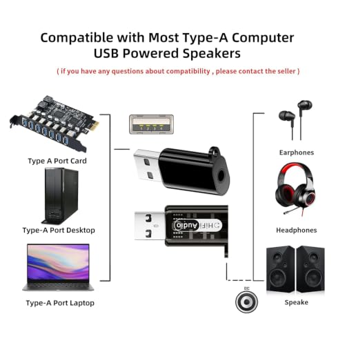 xiwai 2pcs/lot USB to 3.5mm Audio Adapter Type-A Male USB2.0 to TRS TRRS Female AUX & MIC Sound Card 24bit 96kHz Adapter Compatible with Laptop Desktop - style: USB-A to 3.5mm Male Audio