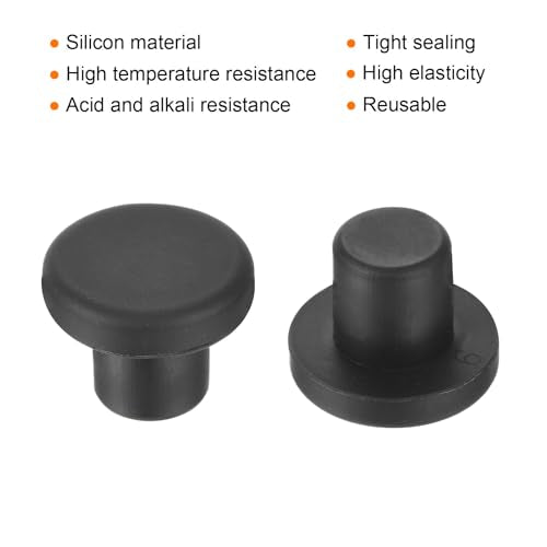 uxcell High Temp Silicone Plug Mount Dia 9mm/0.35 inch t Shaped Rubber Stopper Hole Plugs for Powder Coating Plating Waterproof Plugs Sealing Plugs Black Pack of 12(OD 16mm) - size: 9x16mm