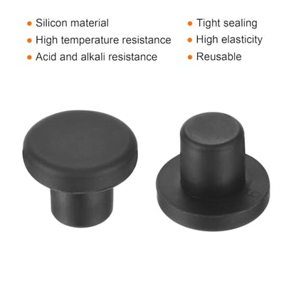 uxcell High Temp Silicone Plug Mount Dia 9mm/0.35 inch t Shaped Rubber Stopper Hole Plugs for Powder Coating Plating Waterproof Plugs Sealing Plugs Black Pack of 12(OD 16mm) - size: 9x16mm