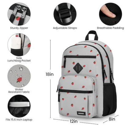 Backpack for Men and Women, Lightweight Casual Travel Laptop Backpack - color: Strawberrygrey, size: 15.6 Inches | 18 inches (height) x 12 inches (width) x 8 inches (depth)