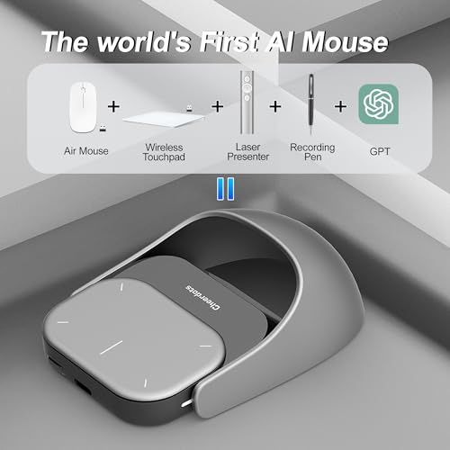 2026 Upgraded AI Voice Mouse - Wireless Air Mouse with AI Voice Assistant | 12 Languages Translation, Meeting Transcription & Summary - Detachable Computer Mouse, Presentation Clicker for Laptop - color: silver-white