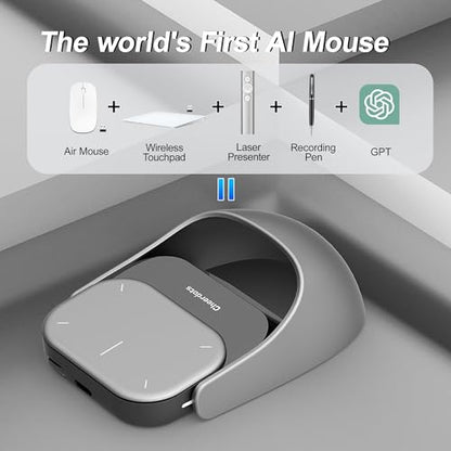 2026 Upgraded AI Voice Mouse - Wireless Air Mouse with AI Voice Assistant | 12 Languages Translation, Meeting Transcription & Summary - Detachable Computer Mouse, Presentation Clicker for Laptop - color: silver-white