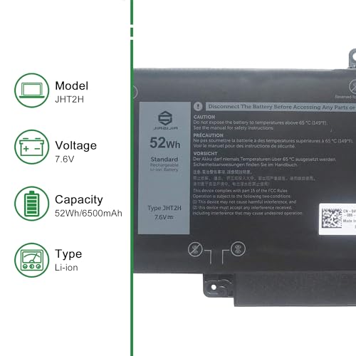 JHT2H Laptop Battery Replacement for Dell Latitude 7310 7410 2-in-1 Series Notebook 04V5X2 4V5X2 07CXN6 7CXN6 7.6V 52Wh 6500mAh - size: 11.4*5.3*1.2inch JHT2H