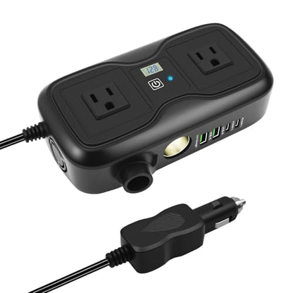 7 in 1 200W Car Power Inverter 12V DC to 110V AC with Car Charger Adapter, Dual USB 2 AC 4 USB PD 20W&QC 3.0 Outlet and Lighter Plug - Car Accessories for Trip and Camping - color: Black