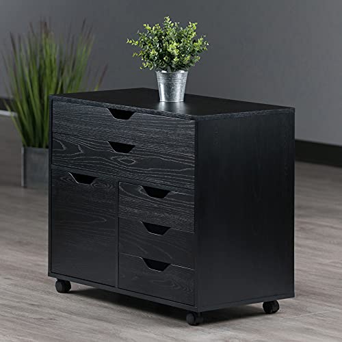 Winsome Halifax Mobile Storage Cabinet with 1 Large Door & 5 Drawers, Black | Stylish & Functional Home Storage Cabinet for Filing, Kitchen Organization, Moveable Furniture for Office, Dorms, Apartments - color: Black, style: 1 Door, 3 Drawers, 2 Wide Dra